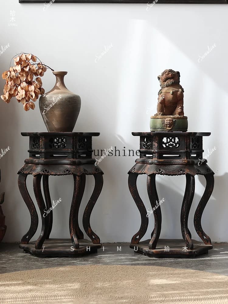 Flower shelf combination living room display solid wood Chinese antique Ming and Qing classical  FT