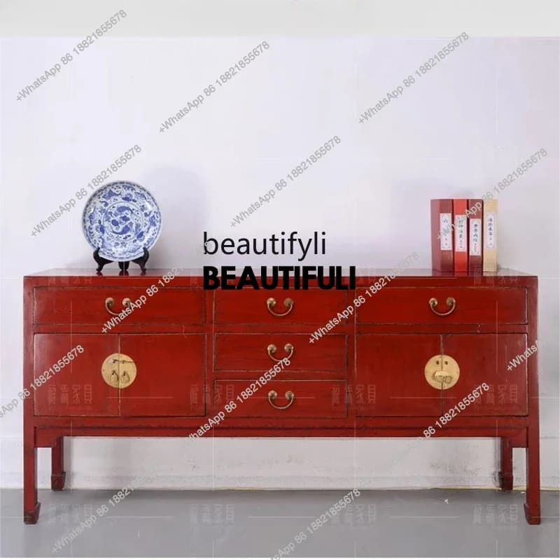 ss8350 New Chinese retro red lacquer side cabinet antique solid wood porch locker corridor decorative shoe cabinet