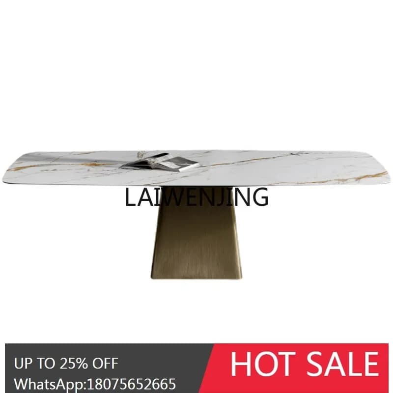 T9-Italian creative dining table high-end living room household metal rectangular exquisite rock slab dining table