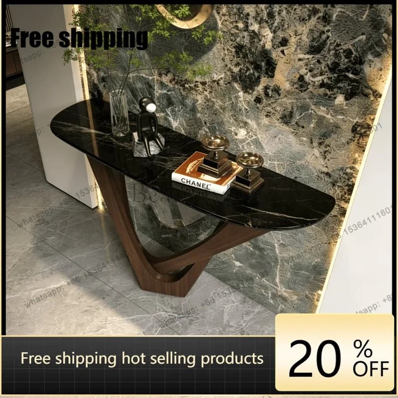 YJ High-end Custom New Chinese Console Table Special-shaped Rock Slab Black Walnut Narrow Entryway Hallway Side End Table
