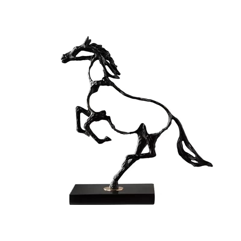 Abstract Art Gallery Metal Decor Crafts Ornaments Black Iron Hollow Carved Horse Sculpture for Office Study Room Furnishings