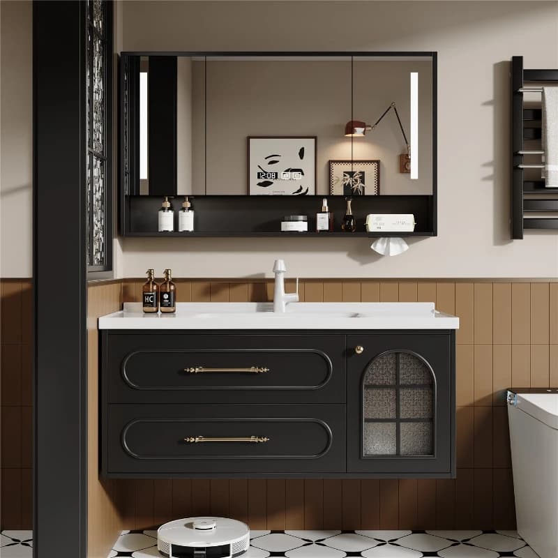 black French bathroom cabinet deep basin storage full mirror bathroom cabinet  ceramic combination mobile bagno home furniture