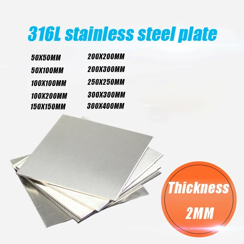 2mm Thick 316L Stainless Steel Square Plate 50x50 100x100 150x150 200x200 250x250 300x300 400x300mm Supports Size Customization