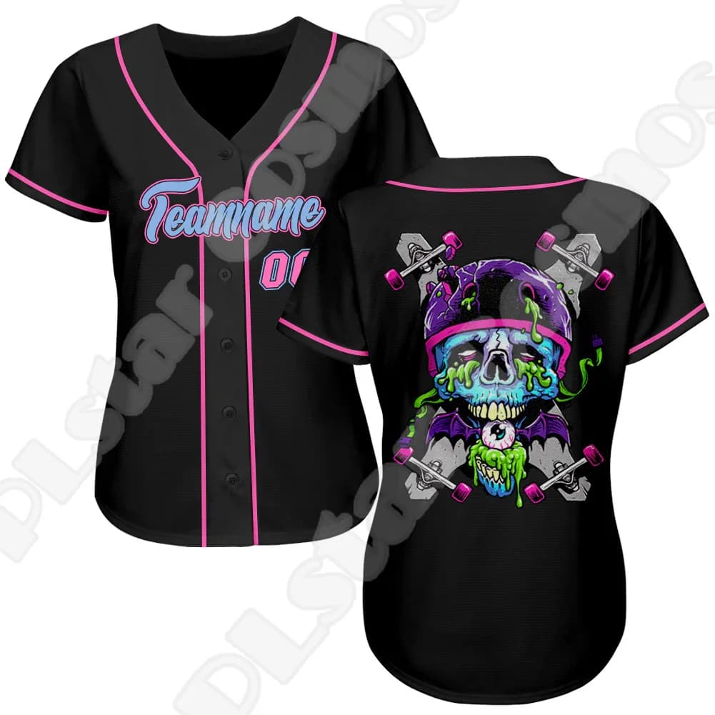 Custom Name Halloween Skull Graffiti Gradient Tattoo 3DPrint Summer Casual Harajuku Women Lady Couple Baseball Shirts Jersey N20
