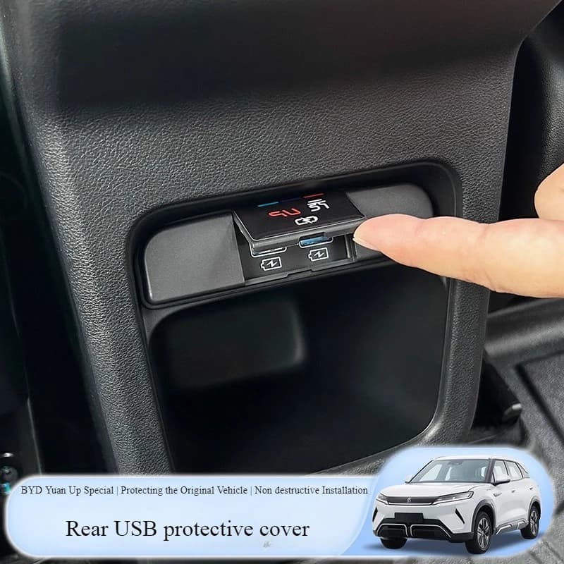 Car interior decoration accessories, rear charging port protective cover, anti dust USB protect for BYD YUAN UP PRO EV 2024 2025