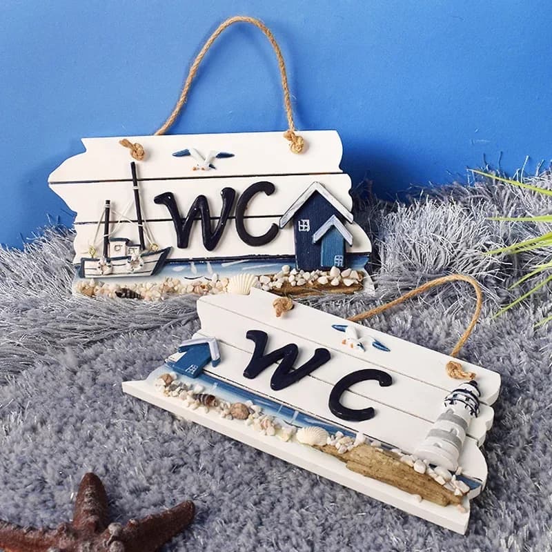WC Sign Toilets Plaque Mediterranean Style Creative WC Hanging Door Decorative Hanging Bathroom Signs Toilet Door Decorations
