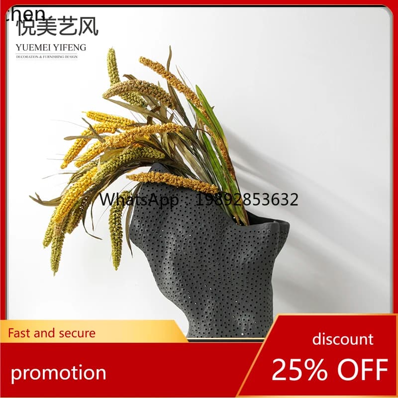 HT Simple Modern Handmade Irregular Hollow CeramicVase Ornament for  Homes, HotelsFront Desk Flower Arrangement Vase