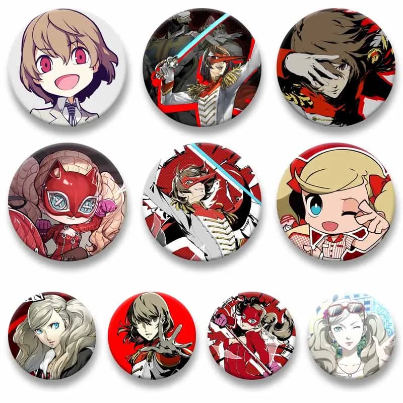 Cartoon Game Figure Akechi Goro Takamaki An Enamel Pins Anime Round Badge Persona Brooch Bag Clothes Hat Jewelry Collection Gift