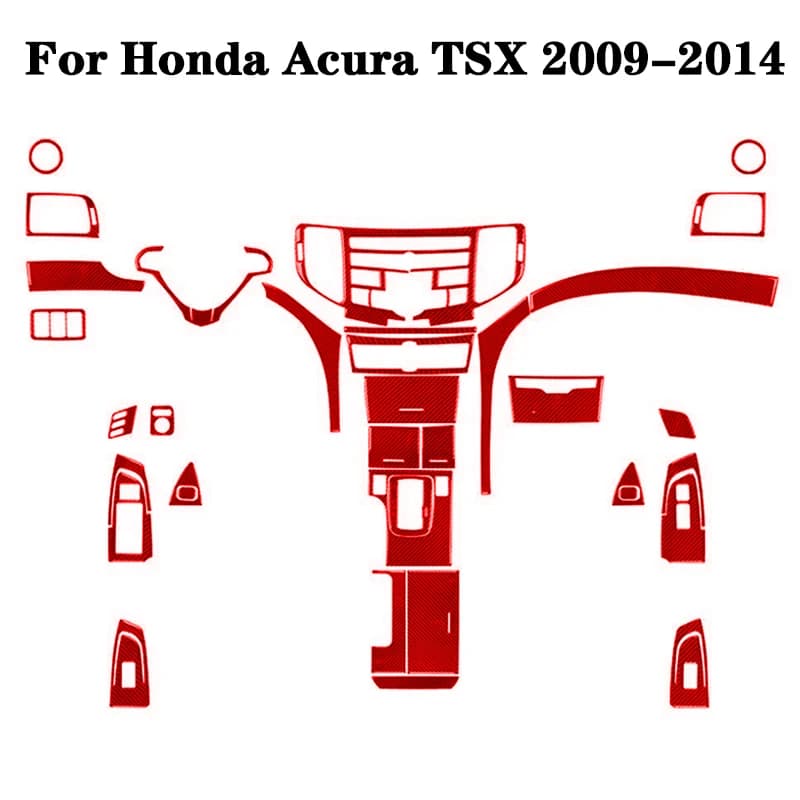 For Honda Acura TSX 2009 2010 2011 2012 2013 2014 Carbon Fiber Red Stickers Various Parts Car Interior Decorative Accessories