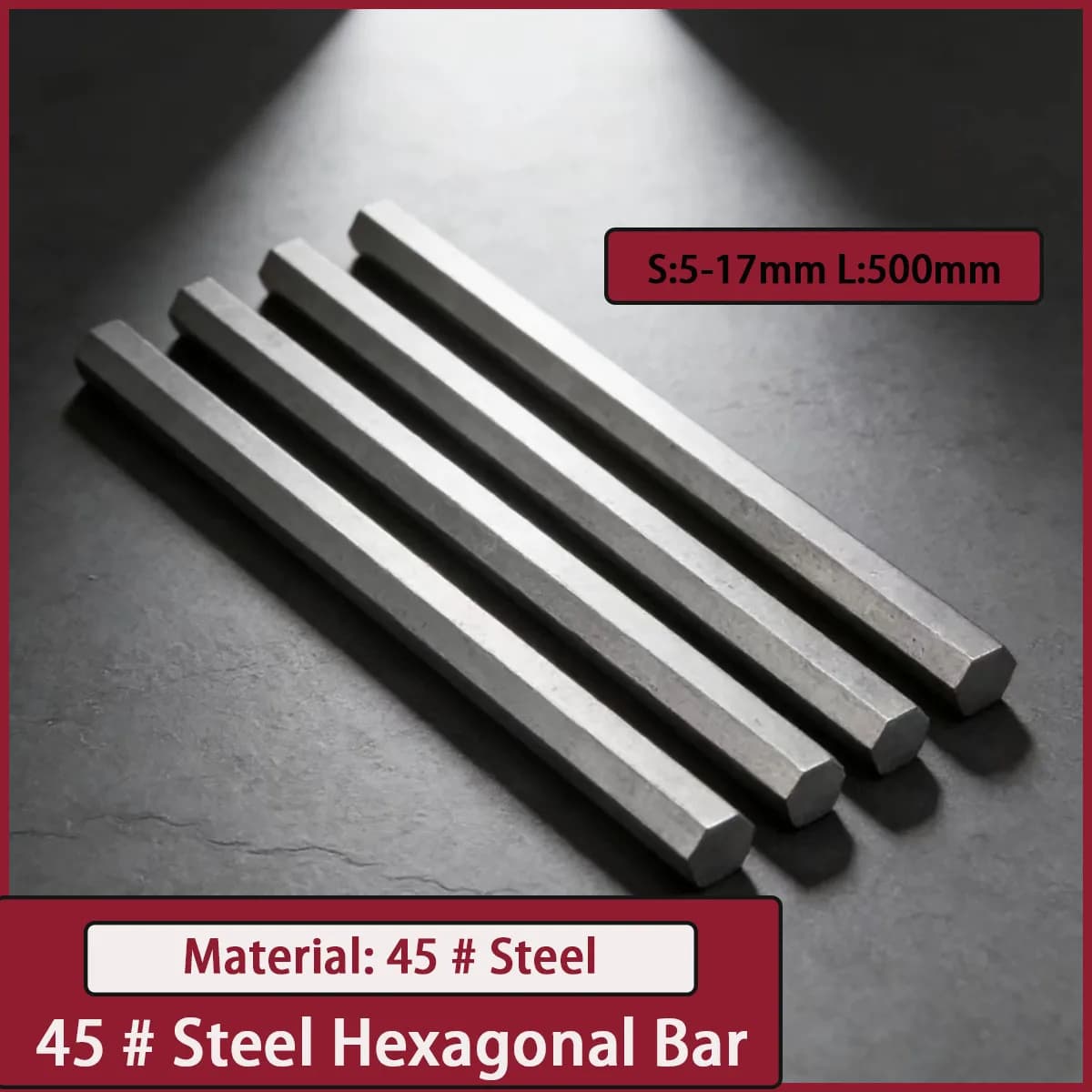 45 No. Steel Hexagonal Bar 500mm Length 5-17mm Opposite Side Customizable Industrial Tool Rod