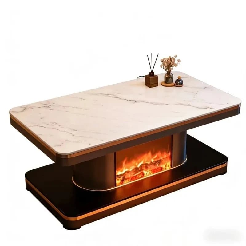 Hot Sale Smart Energy-Saving Quiet Electric Heated Coffee Table Marble Top 2-Tier Storage For Living Room Family Gatherings Use
