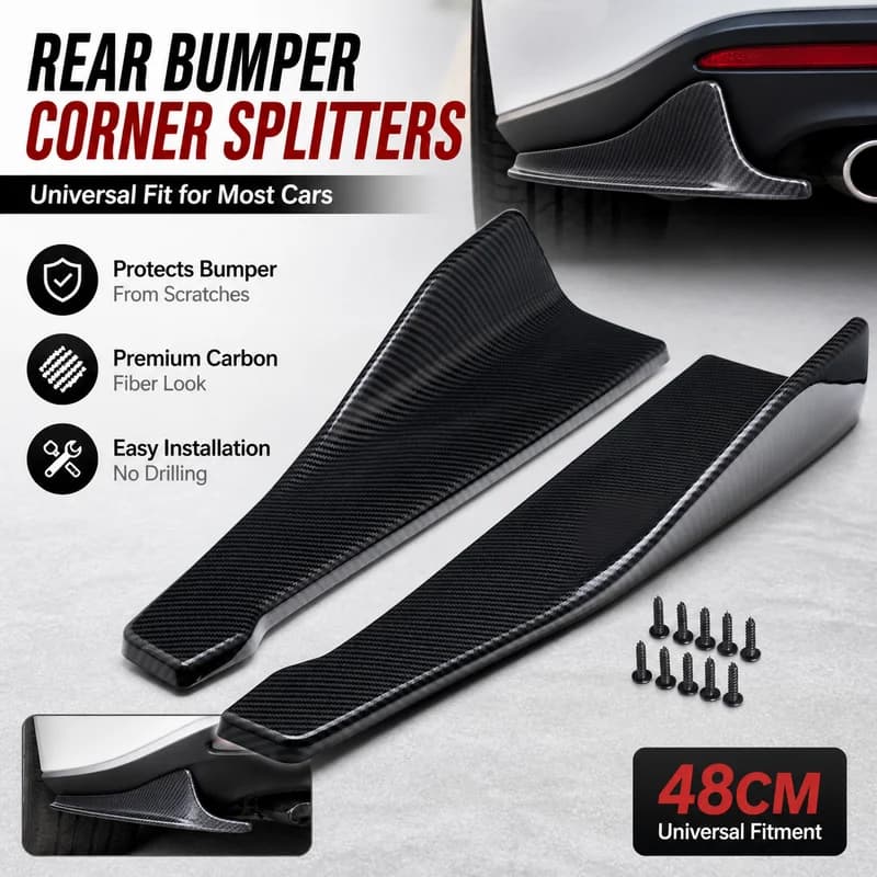 Universal 48CM Carbon Fiber Rear Bumper Corner Protector Plate, Auto Rear Skirt Small Surround Guard Side Skirt