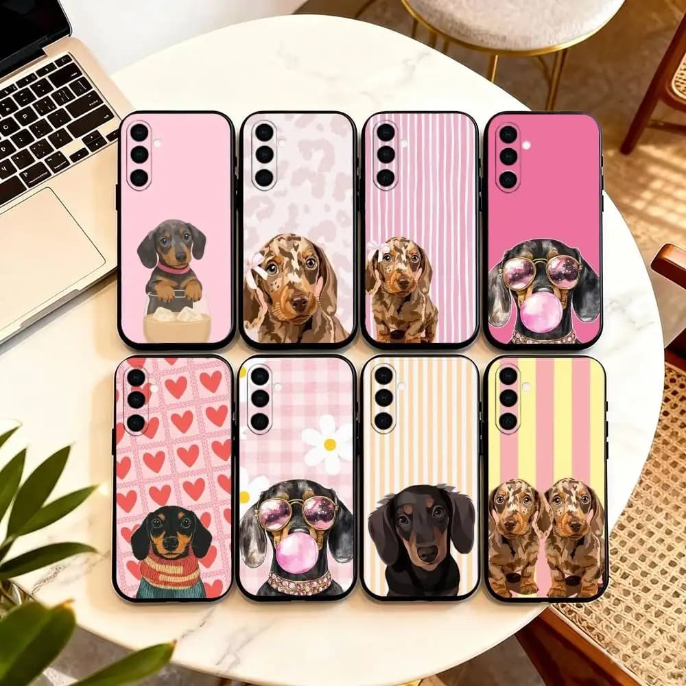 Cute Dachshund Bulldog  Phone Case For Samsung Galaxy A73,A72,A71,A70,A53,A52,A51,Others Soft Black Cover