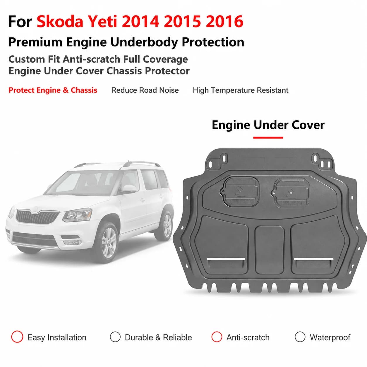 Premium Custom Fit Engine Skid Plate Under Engine Guard For Skoda Yeti 2014 2015 2016 Full Coverage Chassis Protector