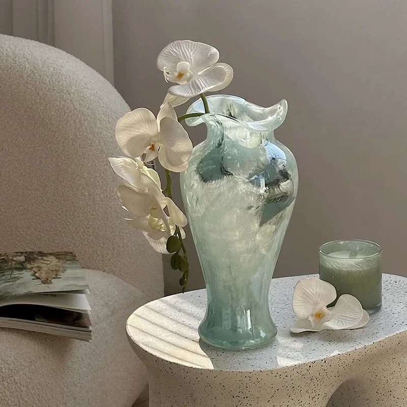 Glass Vase - Vintage Lace-trimmed Decorative Vase, Perfect For Living Room Or Entryway DisplayW30