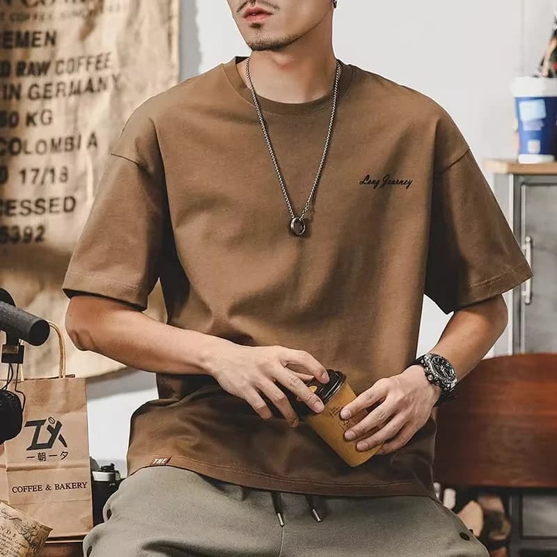 Short Sleeve T-shirts Cotton Summer Short Sleeve O-neck Printed Loose Solid Color Casual Trendy Undershirts Male Clothes Tops