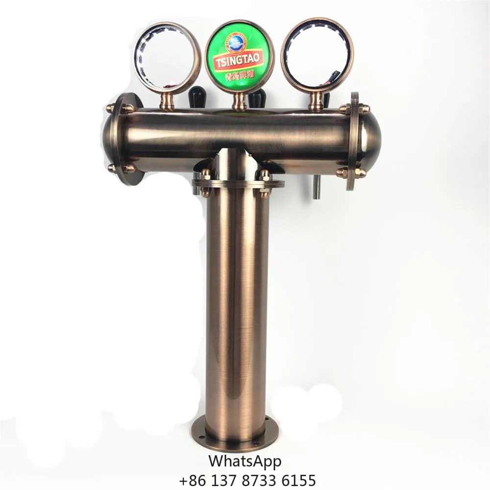 3 Faucet T-type Straight-through Brass With LED Light Beer Column