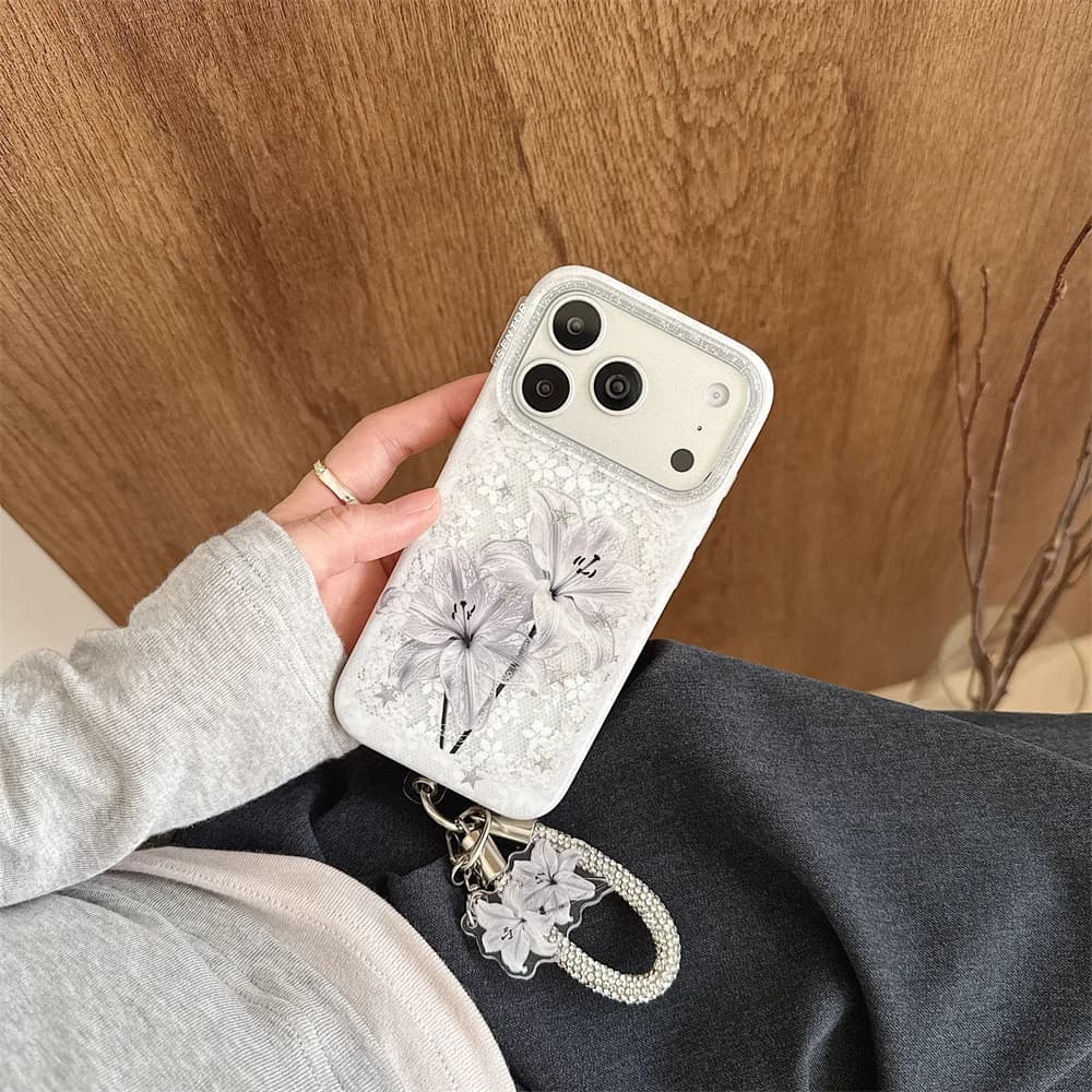 Korea Kawaii Cute lace flower Phone Case for iPhone 15 Pro 16 17 Pro Max Cover Cartoon Cases Stand lanyard Shockproof Funda