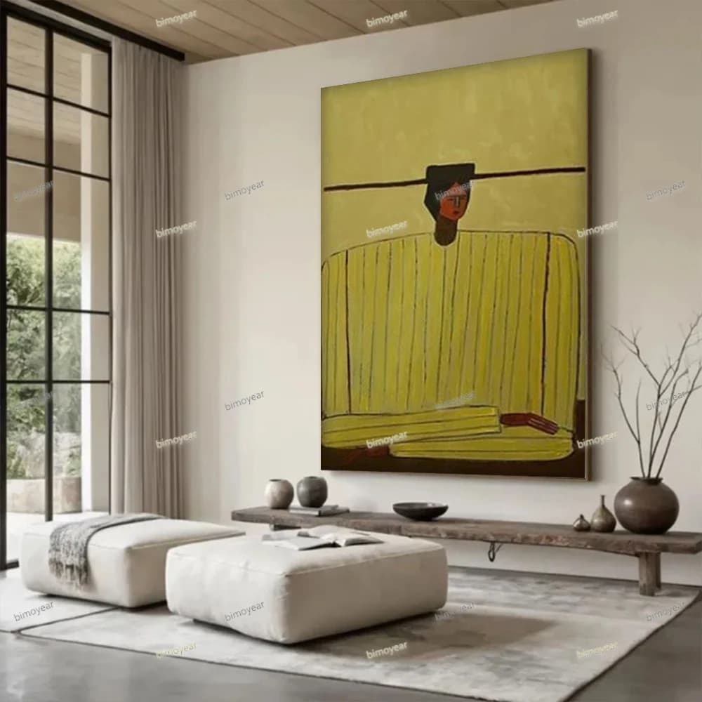 Modern Abstract Portrait Wall Art Minimalist Folk Contemporary Figure Earth-Toned Decor Character-Themed Home Decor Painting