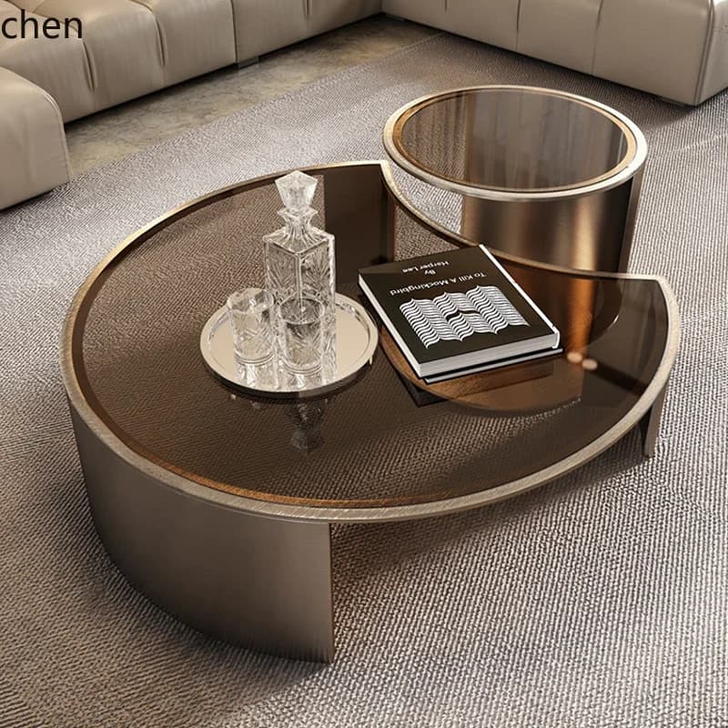 DSA  Modern Minimalist Glass Coffee Table Small Apartment Home Living Room High and Low Combination Tea Table