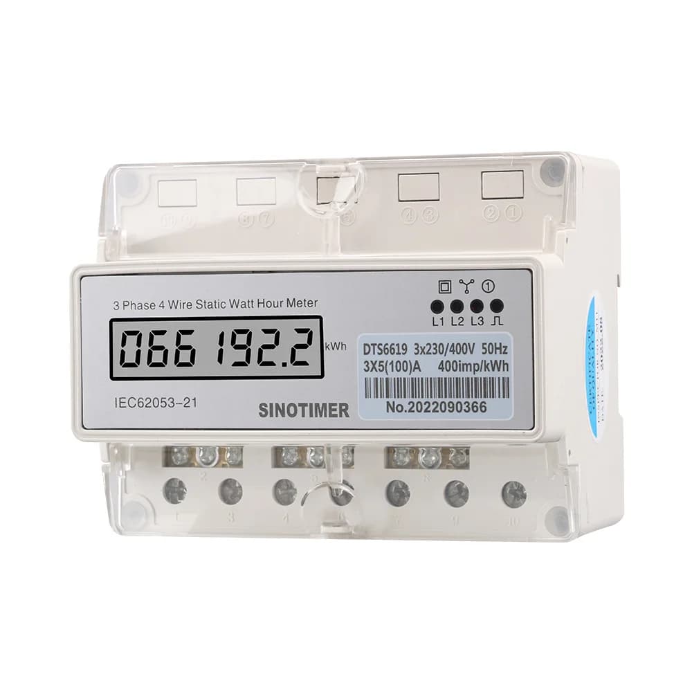 Three Phase 4 Wires Electricity Meter Digital Wattmeter Electric Consumption Meter KWH Din Rail 100A 50HZ Watt Energy Meter