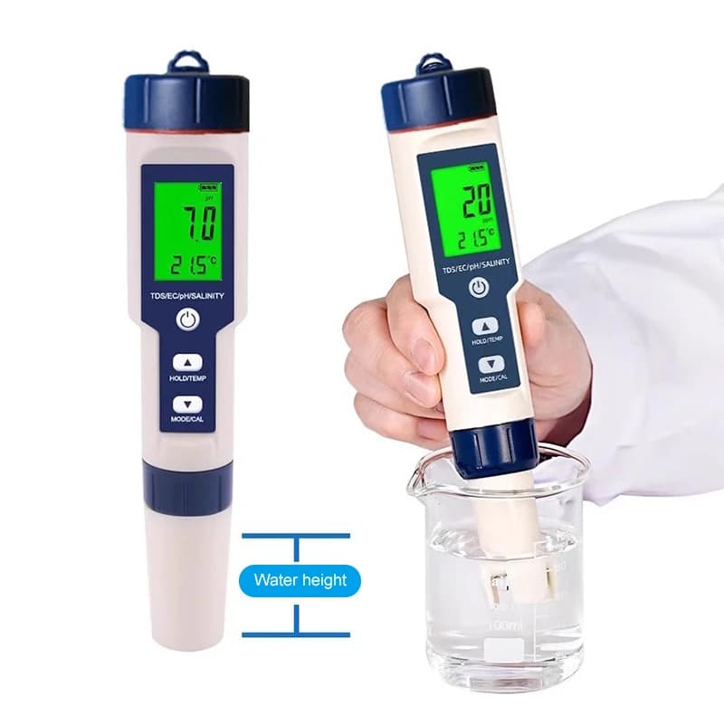 Portable Water Quality Detector 5-in-1 PH/TDS/EC/salt/temperature Water Quality Testing Pen