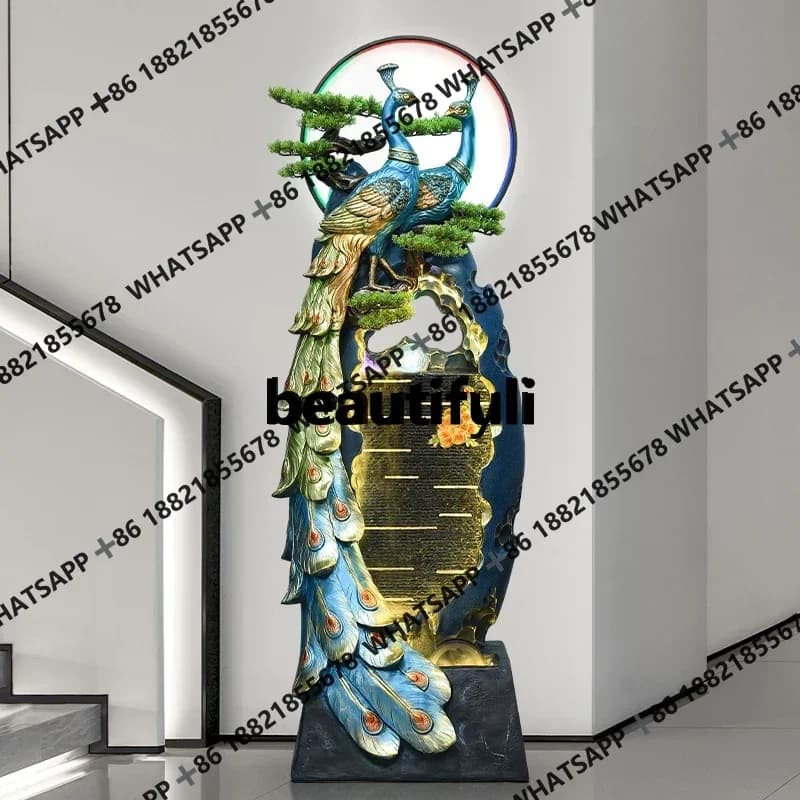 xqqPeacock running water fountain living room water curtain wall indoor ornament entrance decoration floor housewarming gifts