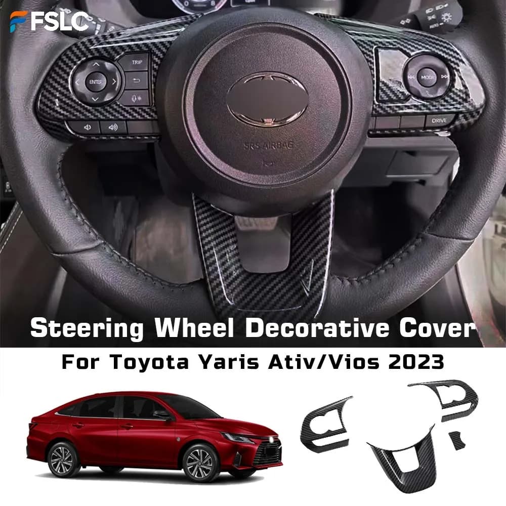 ⭐Genuine⭐ Car Decoration Steering Wheel Decorative Cover For Toyota Yaris Ativ/Vios 2023 Carbon Fiber Cars Accessories Stickers