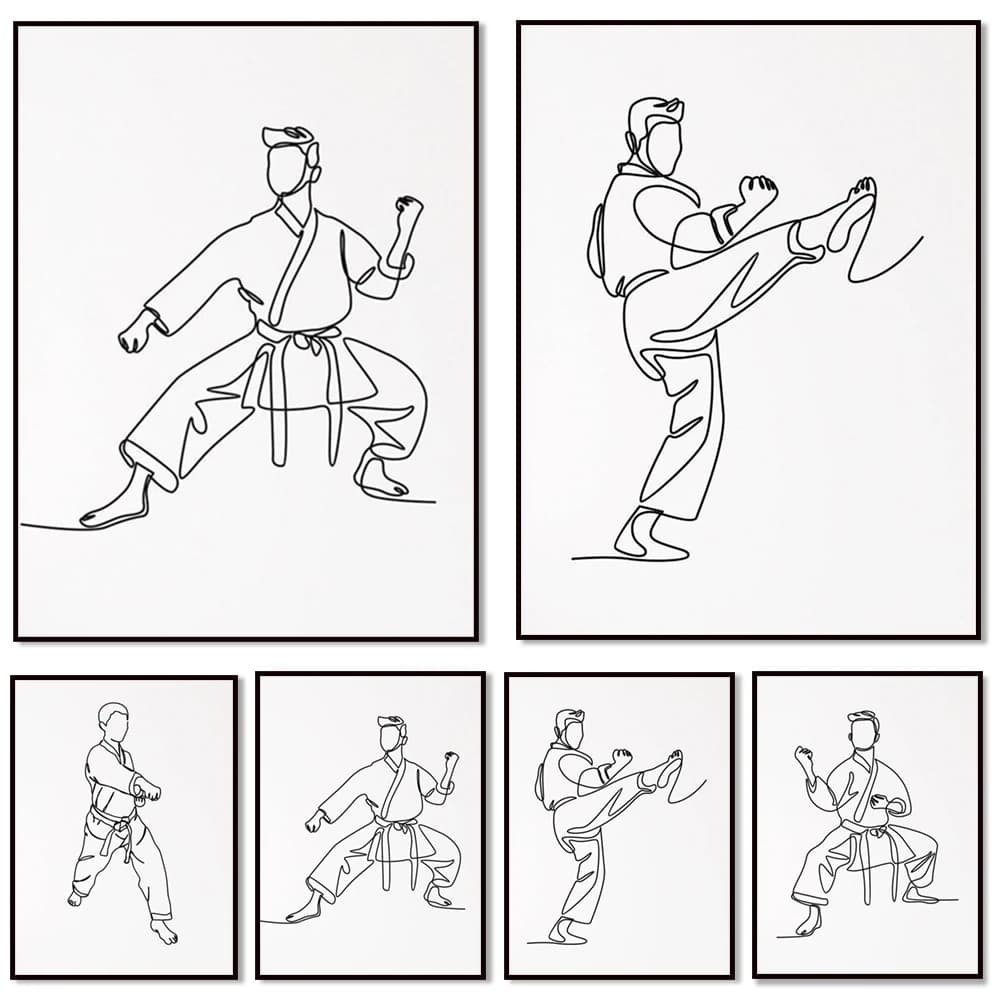Taekwondo Karate Exercise Line Martial Arts Gift Wall Art Canvas Painting Nordic Poster Print, Boys Men Bedroom Room Wall Decor