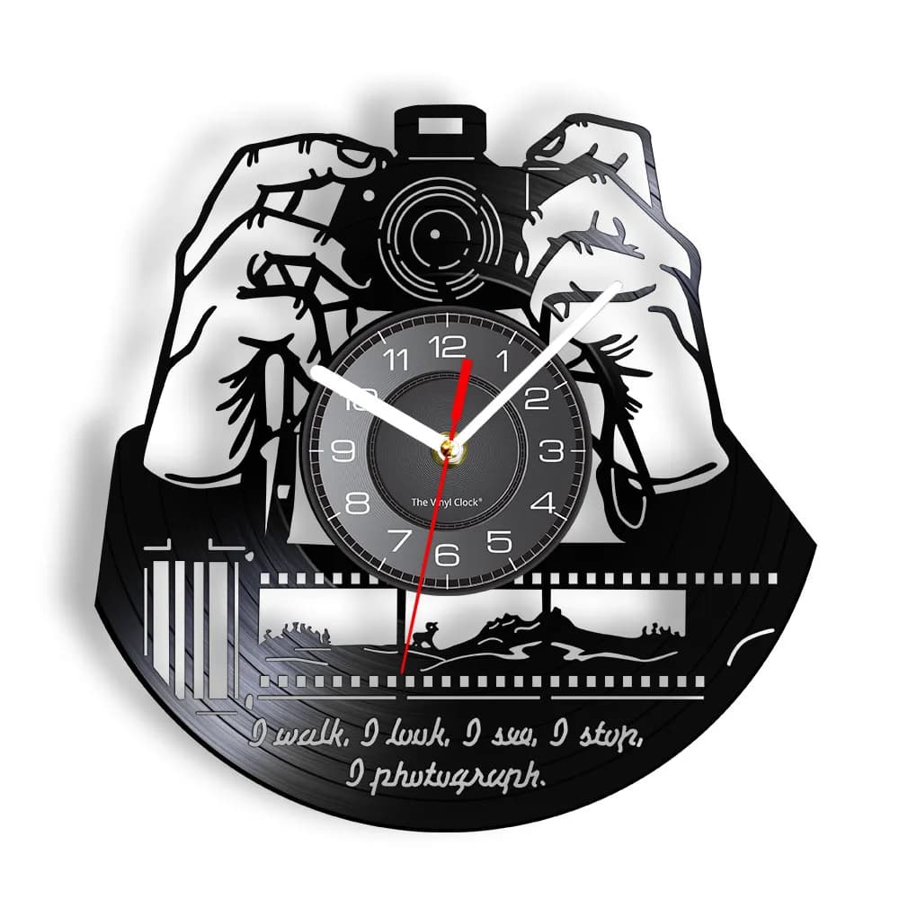 Hands On Camera Photo Camera Wall Clock Photographers Vinyl Record Wall Clock Photography Studio Logo Cameraman Shutterbugs Gift