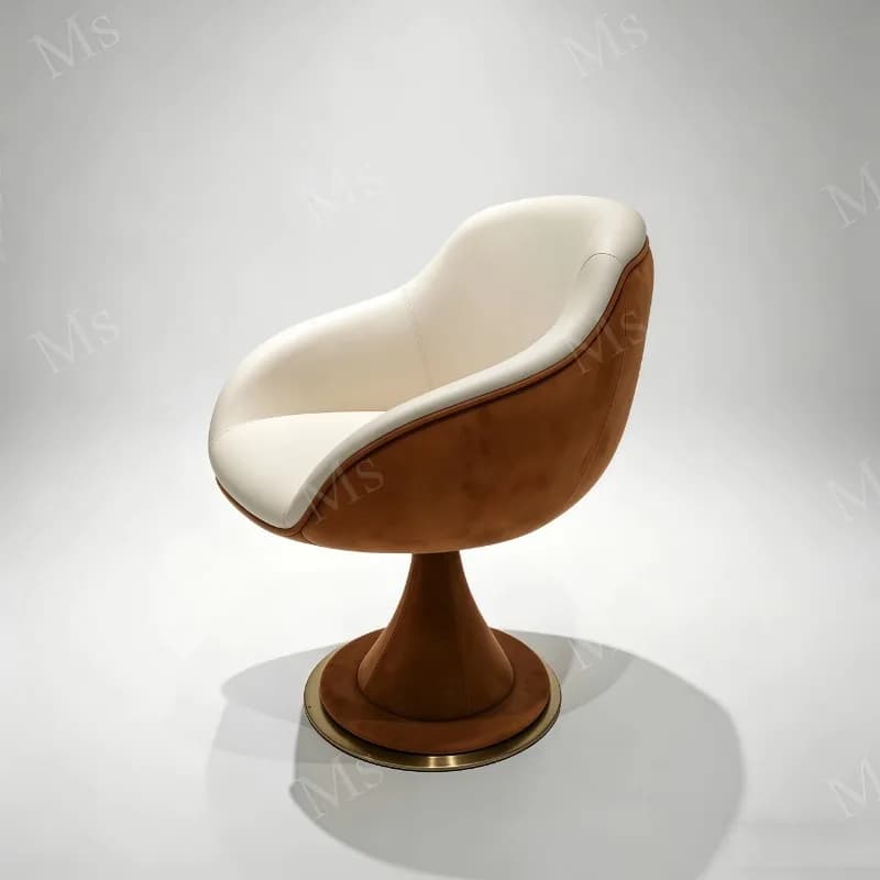 Modern luxury handcrafted tulip-shaped decorative armchair | Suede upholstered solid wood frame lounge chair for home office