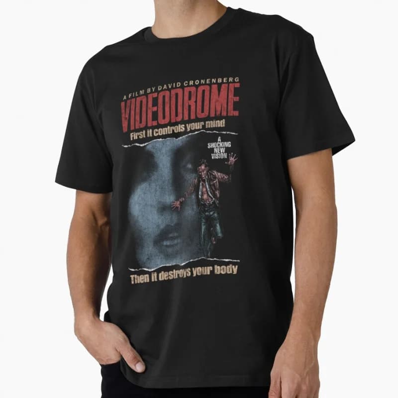 Videodrome, David cronenberg 80s horro Sci Fi Scary halloween Gift T-shirt for men large size Tops 100% cotton printed clothes
