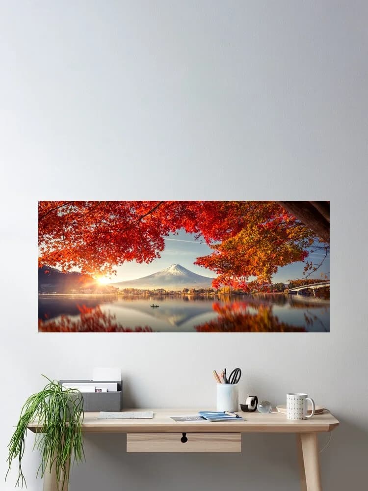Mount Fuji Wall Art Japanese Mountain over Lake in Sunrise Art Print Canvas Poster, Living Room Decor, Home Wall Picture