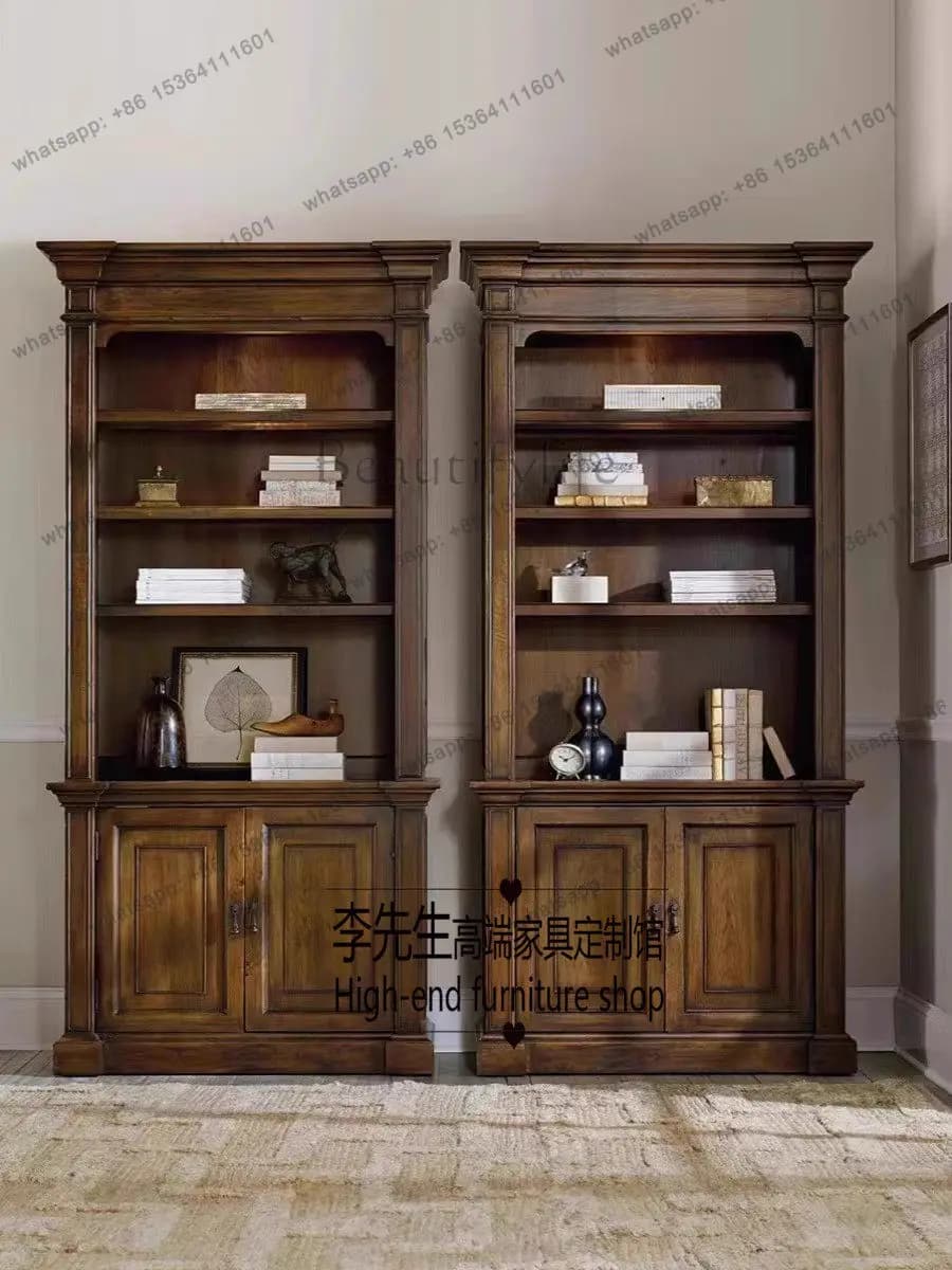 yj9 American country black bookcase French retro old oak bookcase display case