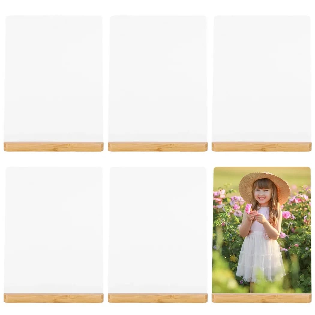 6Pcs/Set Aluminum Sublimation Blanks With 6 Wood Stands 7.99 x 5.98 Inches Photo Heat Transfer Panels for Home Office Decor