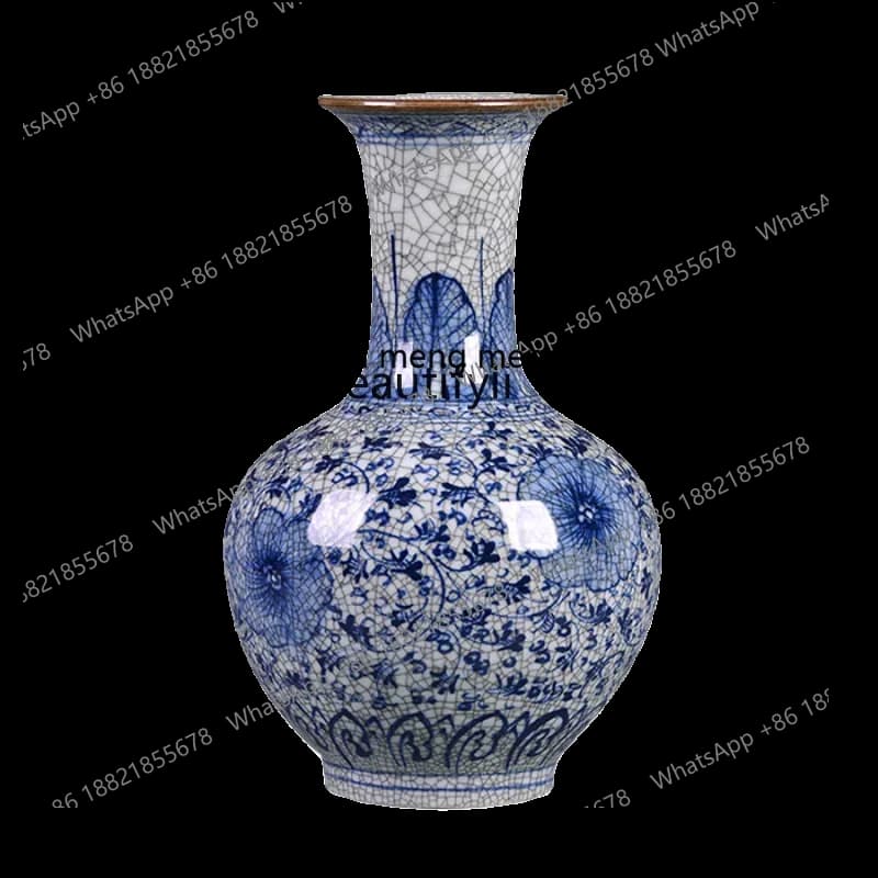 ss8350 living room flower arrangement, antique Chinese TV cabinet, home desktop decoration, blue and white porcelain