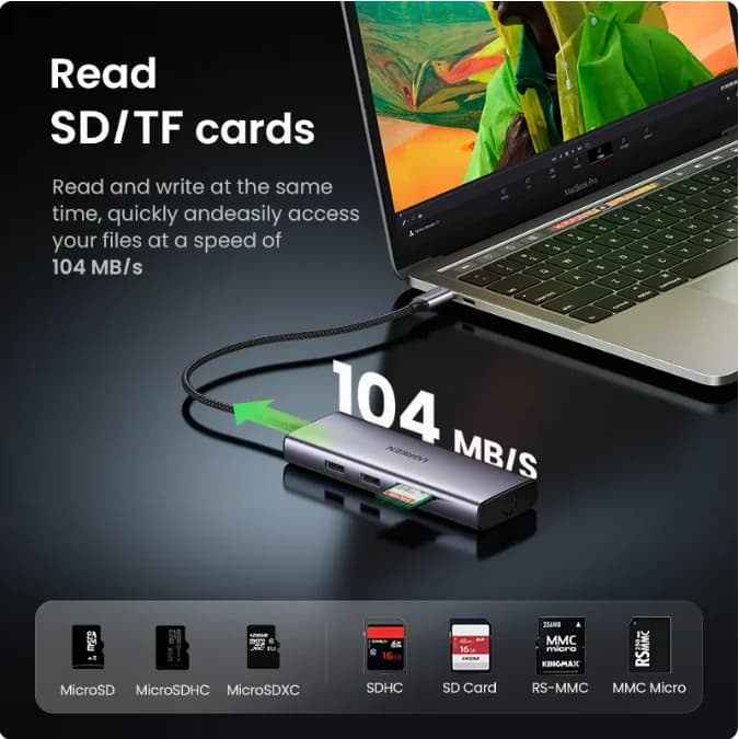 UGREEN USB C Hub with 4k/HDMI ,9-in-1 USB C to Ethernet Adapter, 5Gbps USB-A 3.0 Docking Station,PD 60W Charging, SD Card Reader