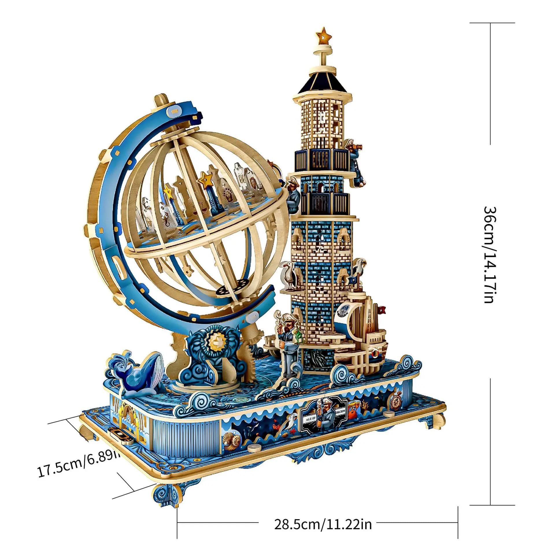 Globe music box 3D three-dimensional puzzle wooden handmade DIY puzzle toy model assembly