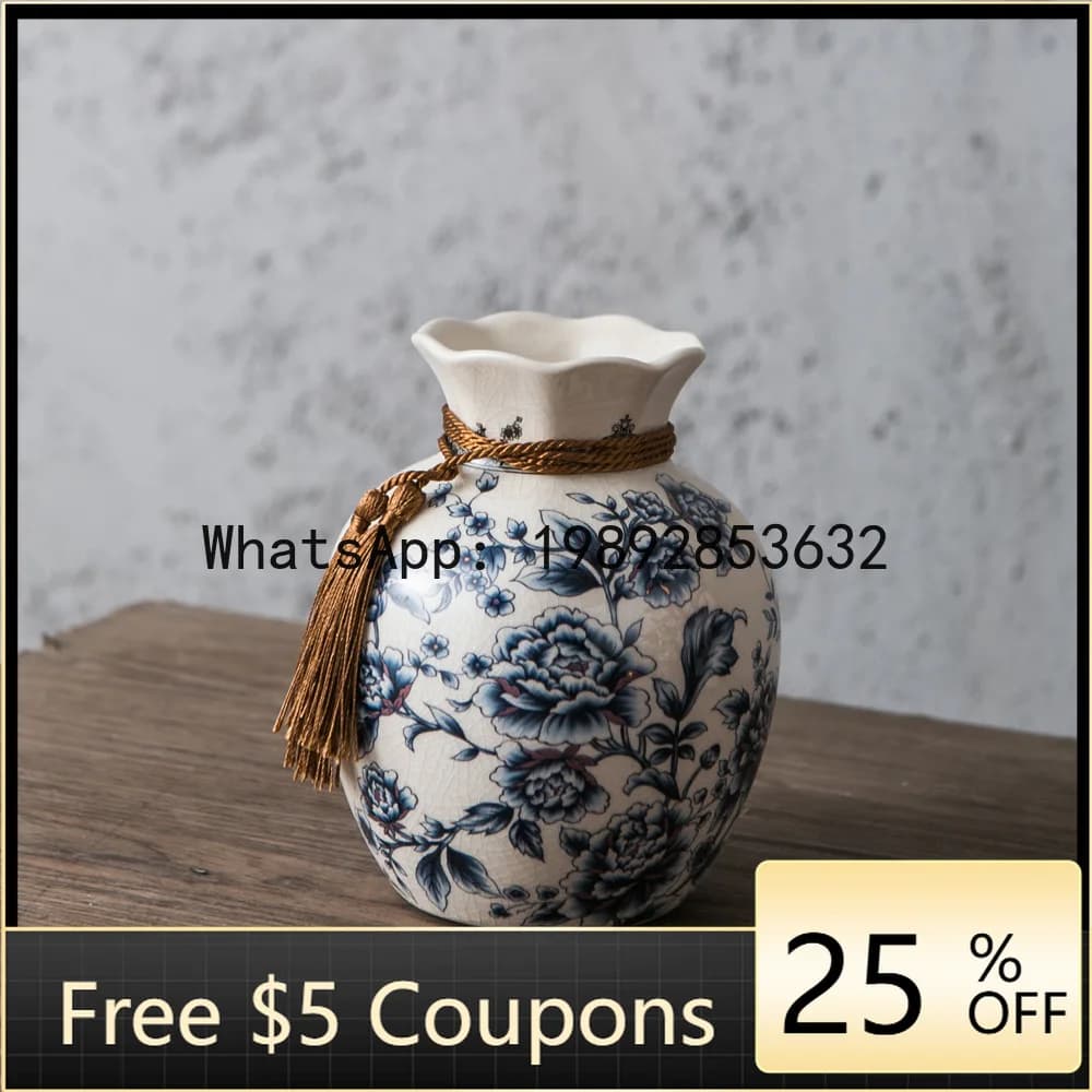 Z4  American Retro Ceramic Vase Creative Lucky Bag Style New Chinese Decorations for Living Room Dining Table Desktop