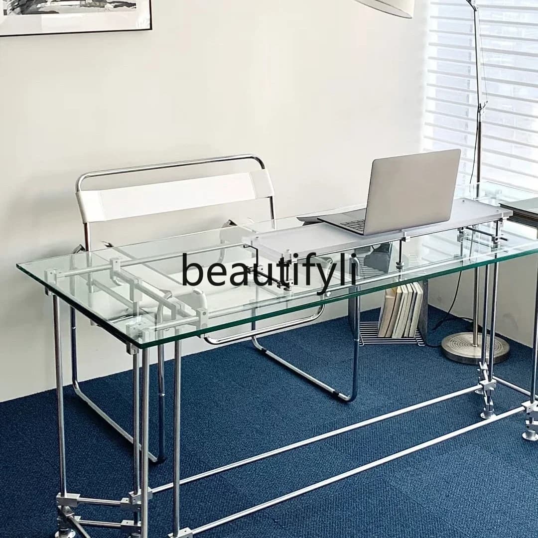 X Tempered glass desk computer desk, transparent glass writing desk, book desk
