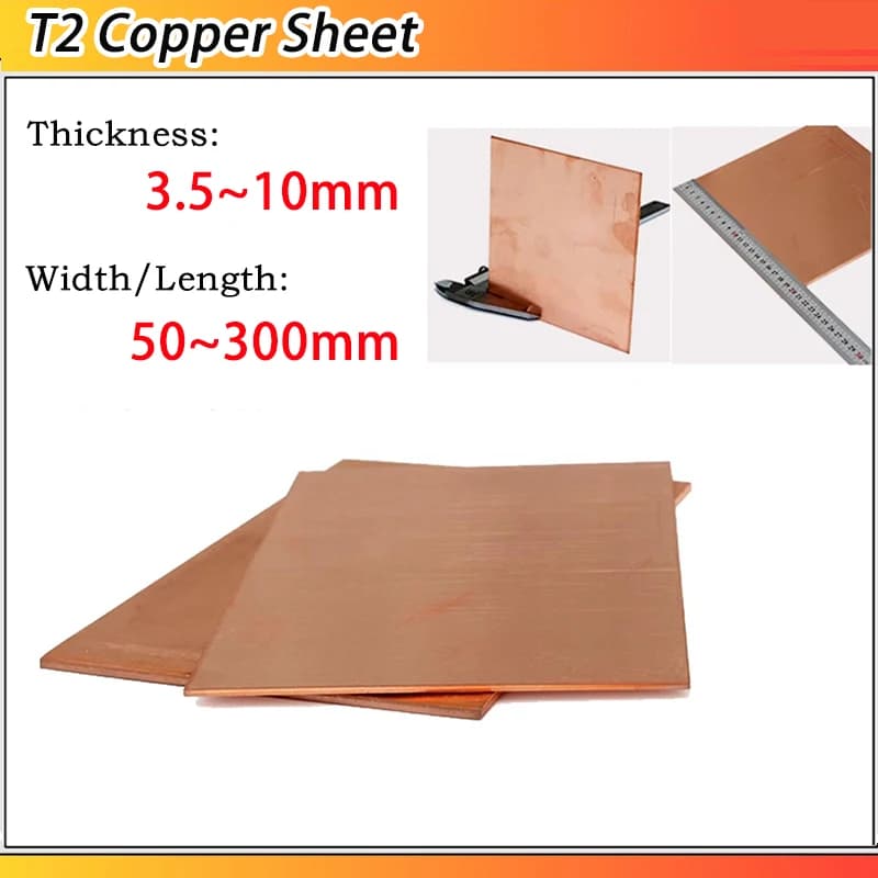 1pc T2 Copper Plate Pure Copper Sheet Metal Sheet Foil Plate Copper Sheet Thickness: 3.5mm 4mm 5mm 6mm 8mm 10mm Width: 50~300mm