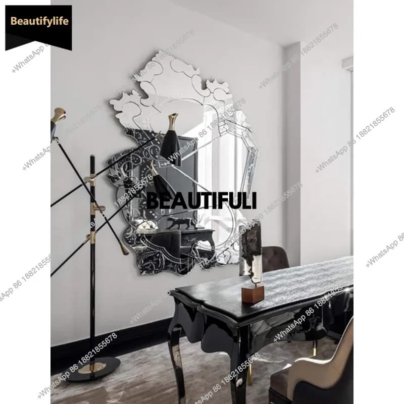 D80 Italian creative living room background wall decorative mirror carved bathroom mystery mirror bedroom wall hanging mirror