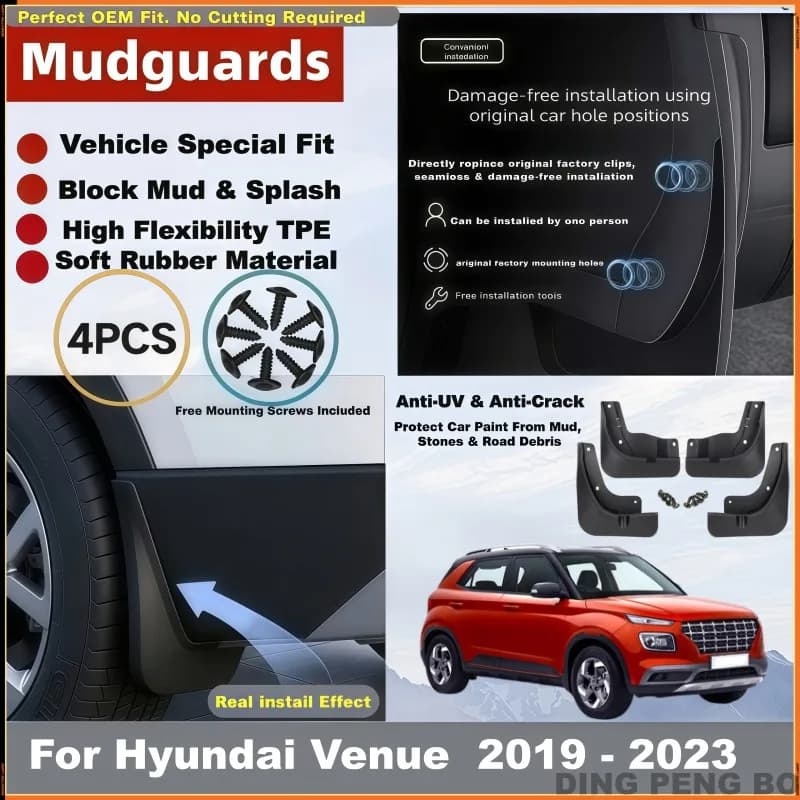 4pcs For Hyundai Venue QX 2019 2020 2021 2022 2025 Mud Flaps Splash Guards Fender MudFlaps Front Rear Mudguards Cover