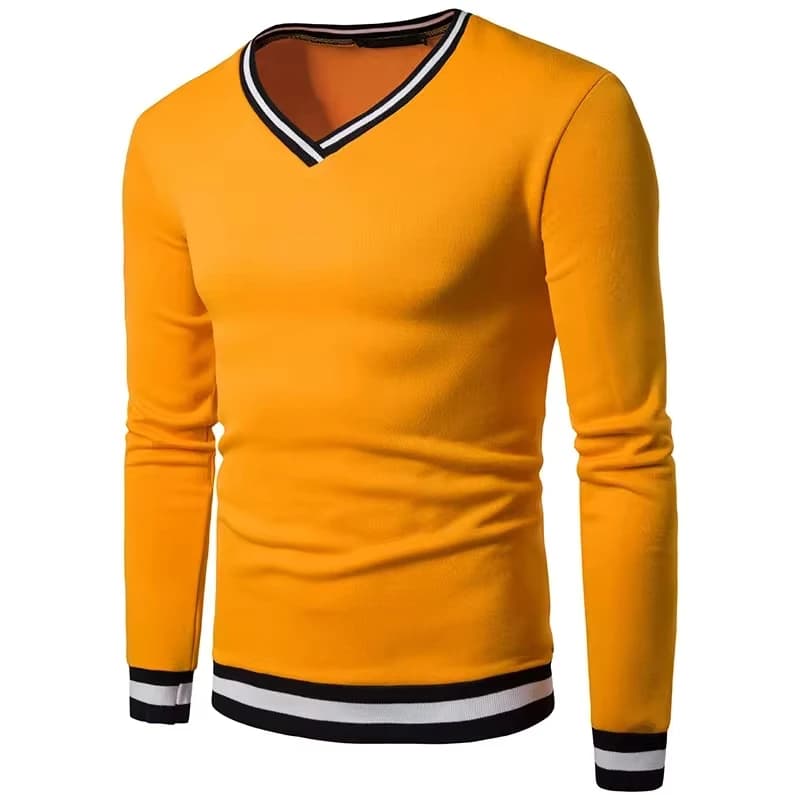 Men Spring Autumn  V-Neck Plain Long Sleeve Pullover Men's Sweatshirt Casual Tops Street Wear M-2xl