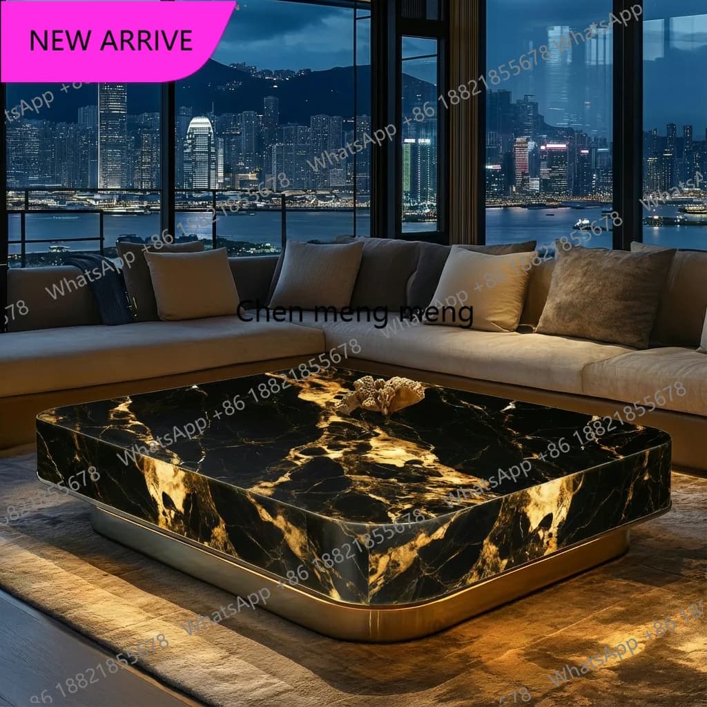 M183 Retro new luxury stone coffee table living room custom square modern design luxury stone coffee table light luxury