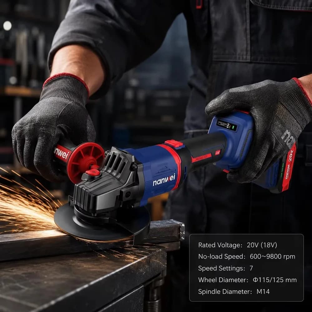 Nanwei 18V Angle Grinder 115mm 125mm Compact Li-battery High Torque Cordless Cutting Tool for Cutting and Grinding