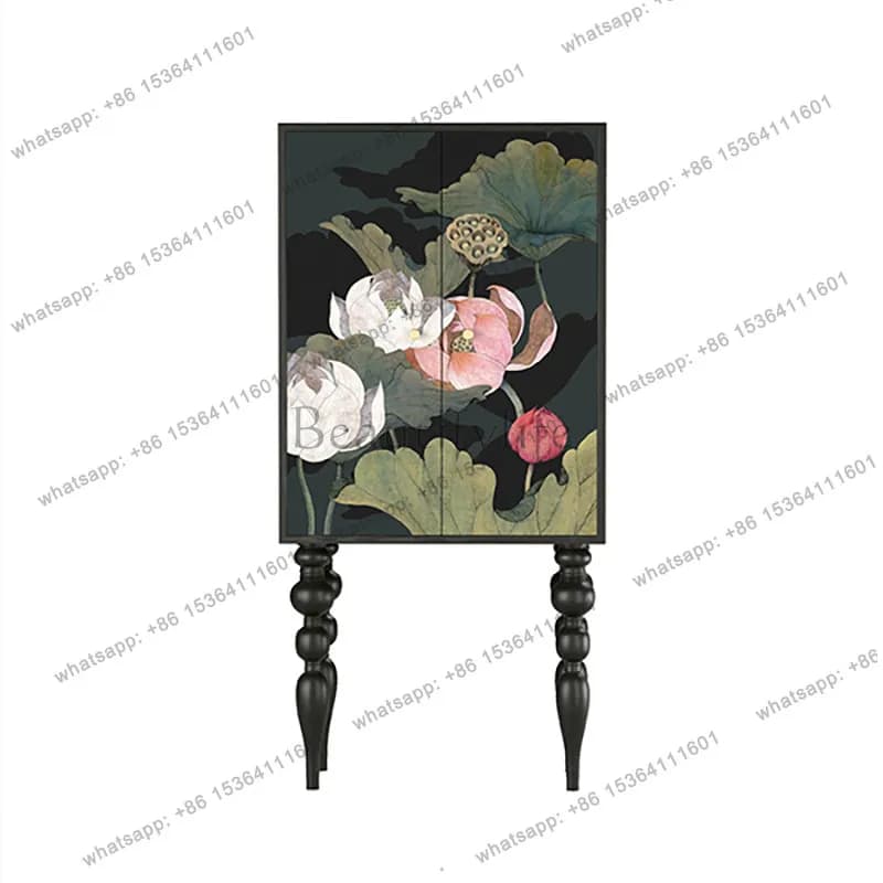 French medieval solid wood living room multi-functional dining side entrance decorative cabinet