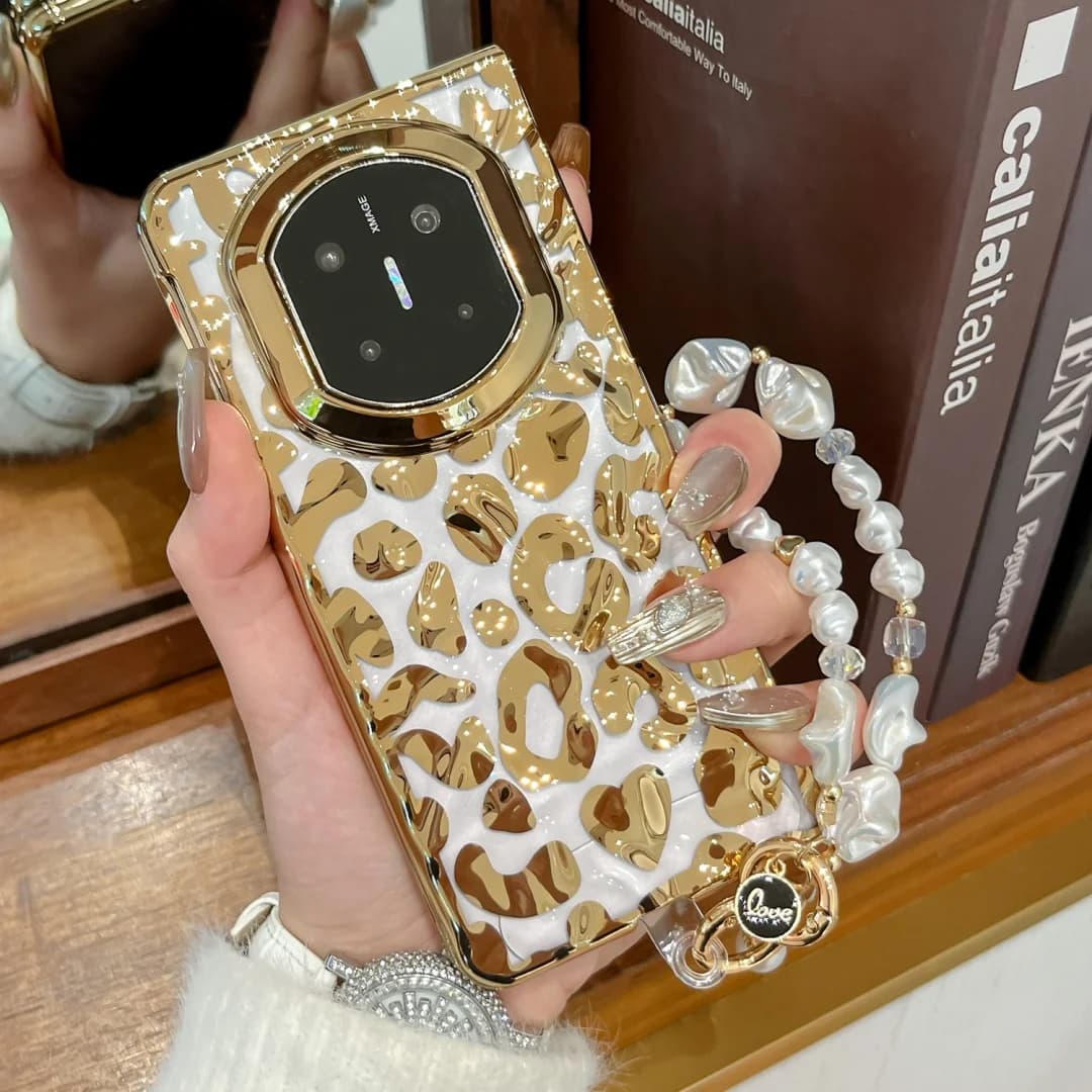 For HUAWEI Mate X7 Case Leopard Plated Pattern Mobile Phone Cover With Bracelet