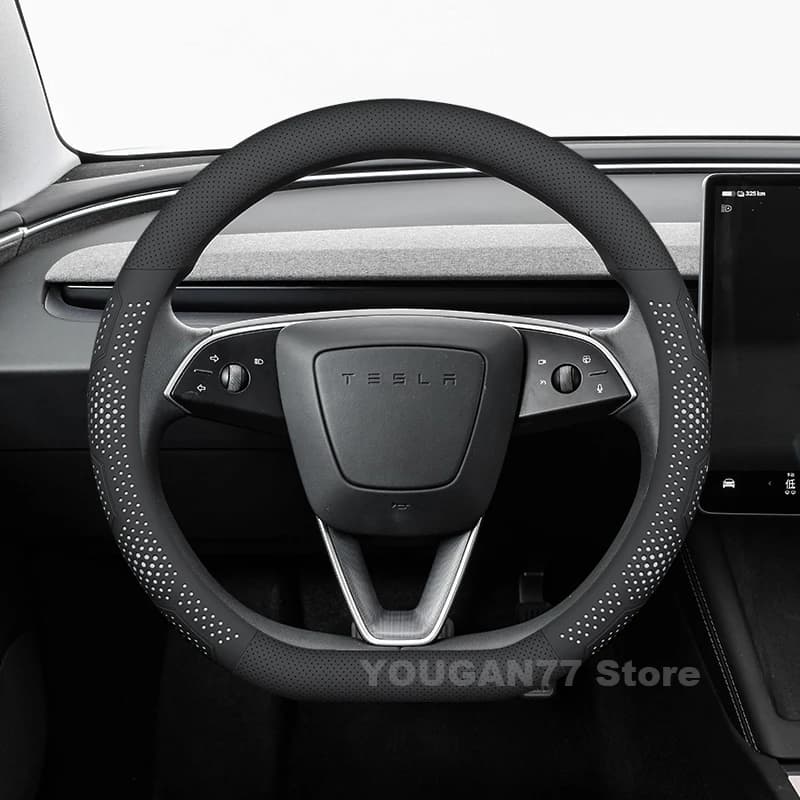 Leather Car Steering Wheel Cover For Tesla Model 3 Highland 2024 2025 Non-slip Auto interior Tesla Model 3 Accessories 2025