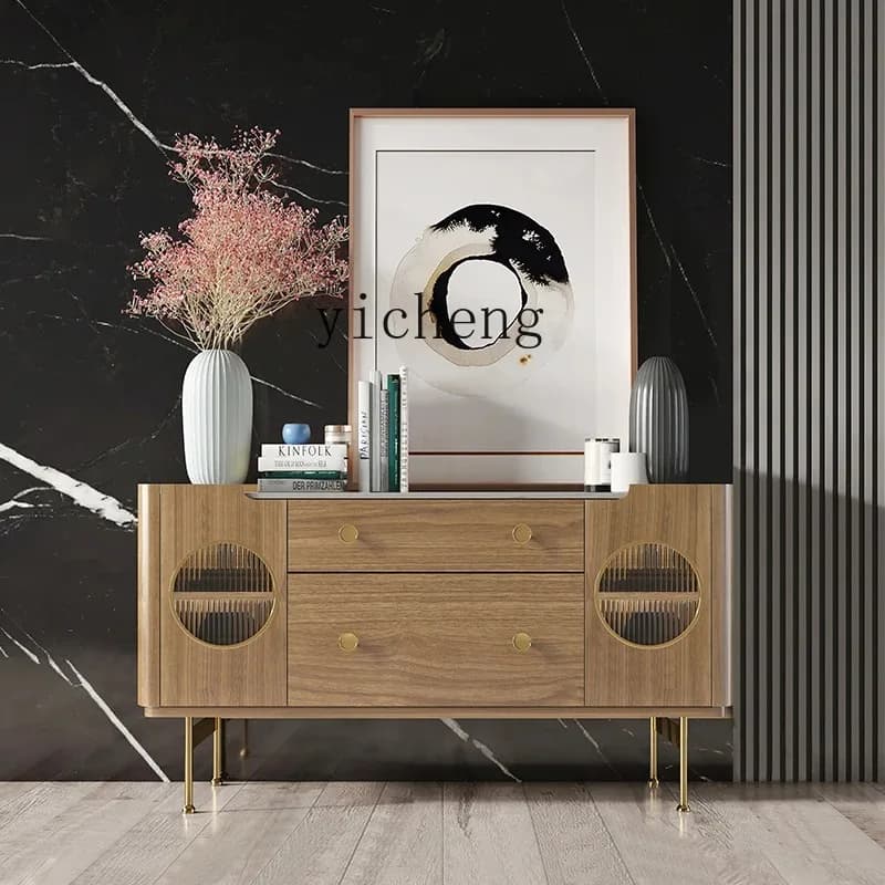 Dining Side Cabinet Tea Modern Simple Solid Wood Porch Cabinet Household Living Room Marble Storage CabinetD24